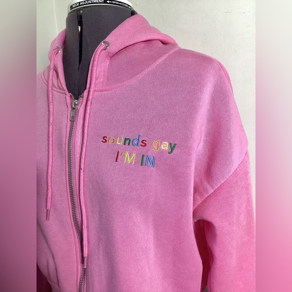 Rue21 Pink Gay Pride Cropped Full Zip Hoodie Size M